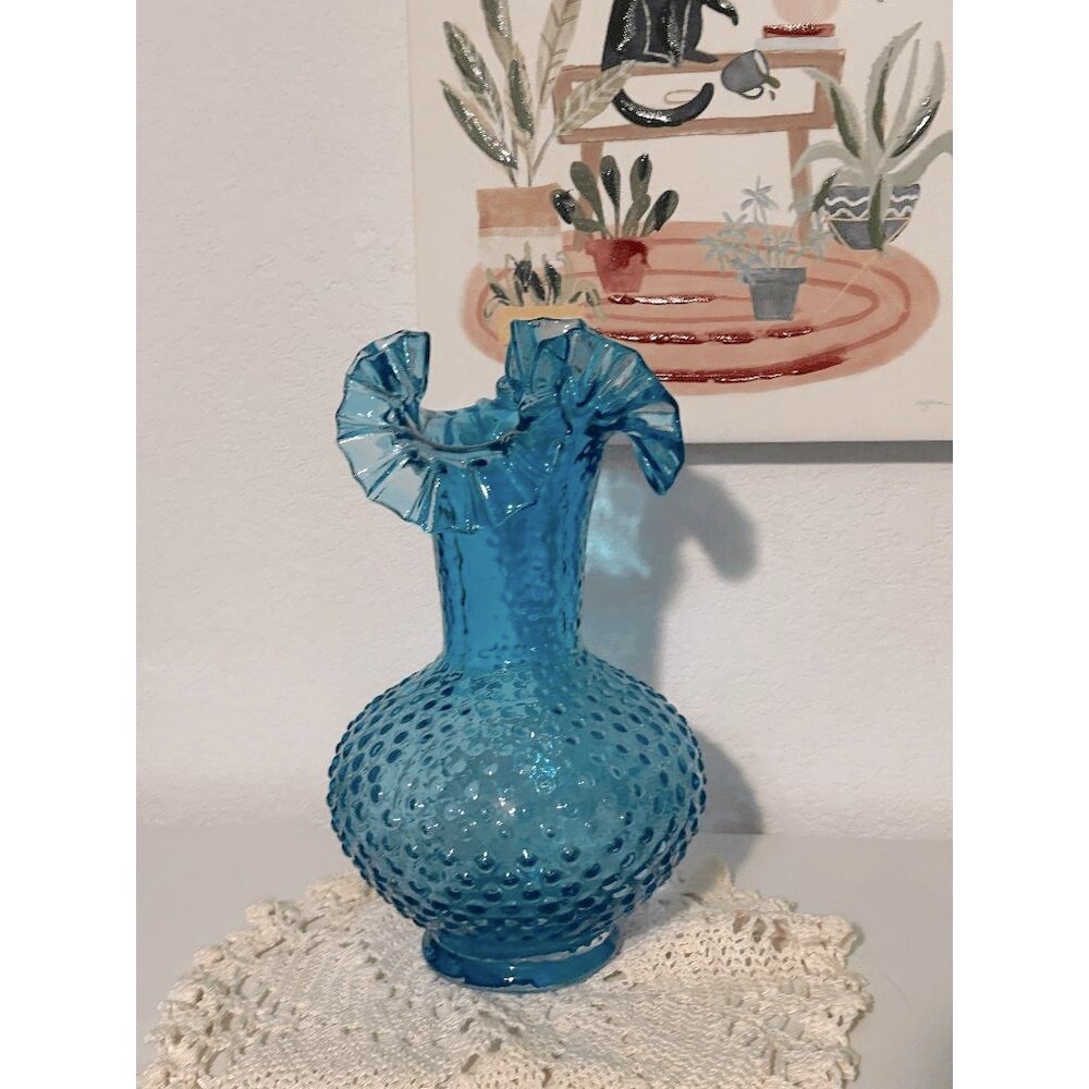 Vintage Fenton Colonial Blue Hobnail Glass Vase – Large 11” – 1970s